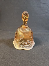 Vintage Fenton Lily of the Valley Amber Glass Opalescent Rim Bell, NO CHIME