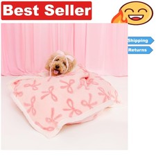 Waterproof Puppy Throw Blanket for Small Dogs - Cute Bow Pink Taffy Design