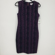 Calvin Klein Flocked Velvet Sheath Dress 8 Sleeveless Abstract Purple Black