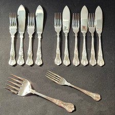 Fischbesteck Sheffield Kings Pattern, Shell, Muschel, versilbert, Restbesteck
