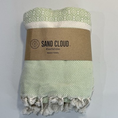 Sand Cloud Organic Turkish Cotton Beach Towel Green White Size 51 x 70 Large NEW