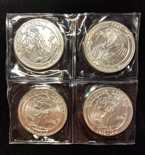 1oz .999 FINE SILVER ROUNDS 1916 WALKING LIBERTY HALF DESIGN SEALED LOT OF 4