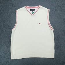 Tommy Hilfiger Men White Cotton Knit Sweater Vest Gilet Size L