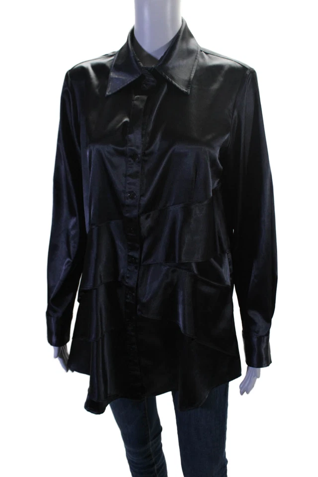 Blusa Finley Mujer Cuello Texturizado Abotonada Niveles Elegante Negra Talla M Foto 2 de 4