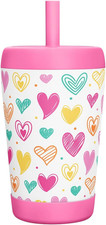 Kid Insulated Stainless Steel Tumbler with Silicone Straw, 12Oz Sippy Cup for Ki