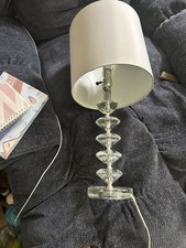 Clear Glass Table Lamp, White Fabric Drum Shade Included, Corded Wall Switch