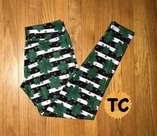 TC St Pattys Clover Coin Stripe Shamrock Leggings 16-22 Tall Curvy XL