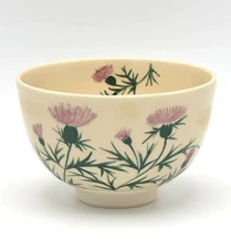 Kyo Kiyomizu yaki ware Japanese Matcha Tea bowl Chawan Thistle Hand-drawn Japan 