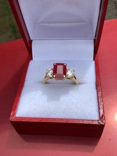 18ct Gold 1.7ct Pigeon Blood Ruby Diamond Trio Ring London Assay 4.5g Size L