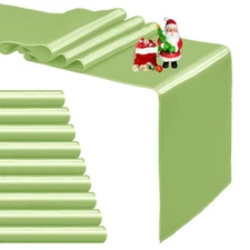 10-Pack Green Satin Table Runner 12 x 108 Inch Long Bright and Smooth Silk Fa...