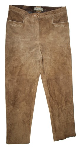 Ladies traditional leather trousers long size 42 98 cm without lining brown s...