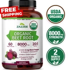 USDA Organic Beet Root 8000 mg Strength 20:1 Extract, 60 Vegan Capsules, Kosher