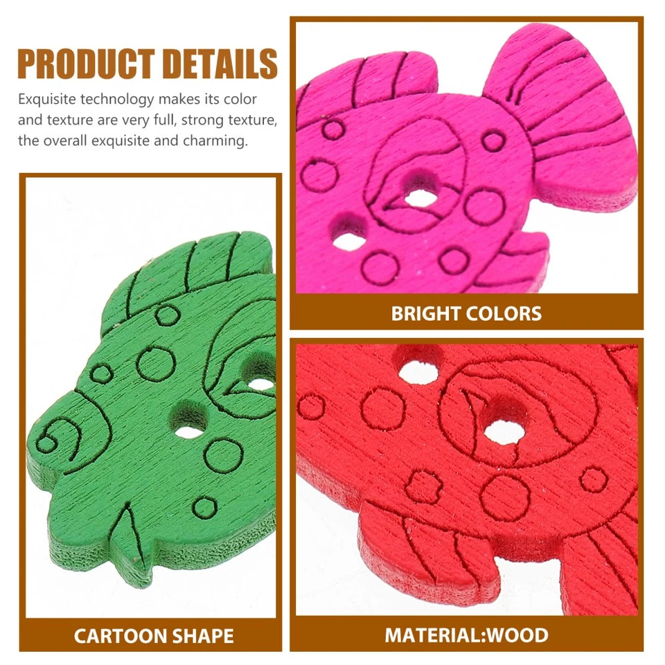 100pcs Wooden Fish Buttons Animal Buttons Wooden DIY Craft Sewing - Image 3 of 4