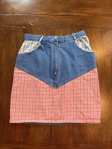 Vintage My Michelle Denim Skirt Plaid Flannel 90s Skirt. Made In USA. Size 7
