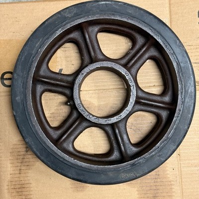 Vintage 12'' x 3'' Mold On Rubber Cast Iron Wheel 3-3/8'' D x 2-7/8'' L Bore Colson?