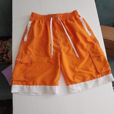 NONWE Board Shorts Men's Size 28 Orange /White Swim Trunks Lined Cargo Pockets