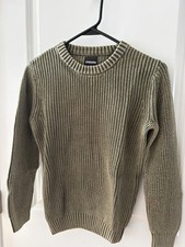 RSQ M Kids 10/12 Olive Green Knit Crewneck Sweater Warm Ribbed Textured Casual