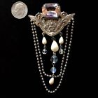 Brooch Silverlike Pink Gem Pearl Mint Rare signed Kirks Folly 90s Vintage