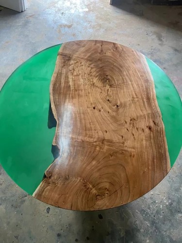 Green Resin Epoxy Table Top , Wooden Coffee Table, Wooden Handmade Furniture - Picture 2 of 8