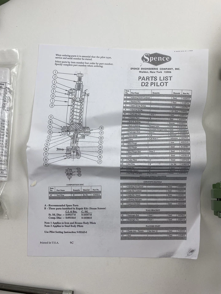 Spence Circor SPENCE ENGINEERING D2 OPERADOR PILOTO REDUCTOR DE PRESIÓN Foto 4 de 4