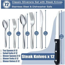72 Pc Silverware Set for 12 Stainless Steel Flatware Cutlery Utensil Kitchen New