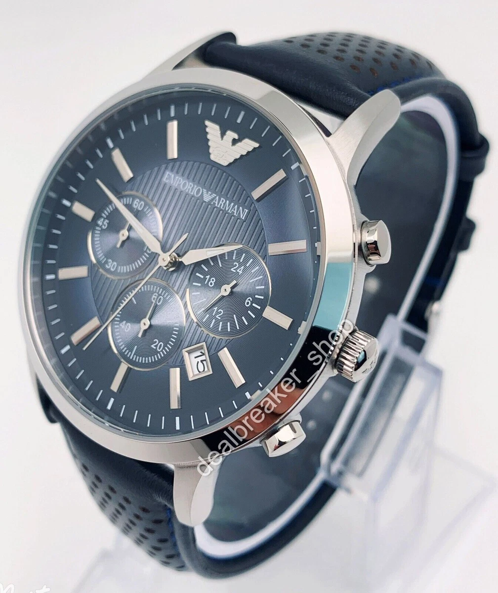 Blue EMPORIO Leather Blue Strap Watch AR2473 Dial 43mm ARMANI | Men\'s Wrist eBay