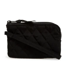 Vera Bradley CLASSIC BLACK Microfiber RFID zip top ID Wristlet case NWT