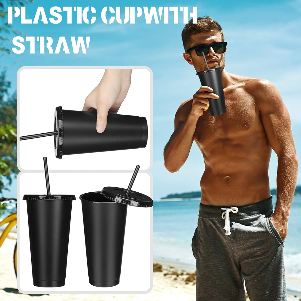 24oz Reusable Plastic Tumbler with Lid & Straw - Bulk Set