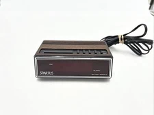 Vintage Small Spartus Model 1108 Solid State Alarm Clock Wood Grain - WORKS