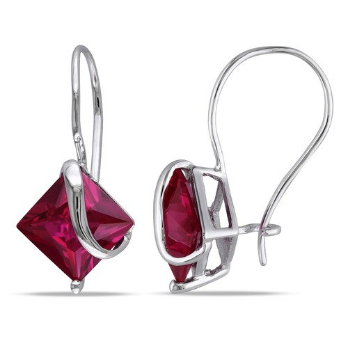 Amour 10k White Gold 4-1/10CT Created Ruby Earrings - Picture 1 of 4