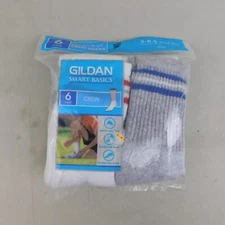 Gildan Smart Basics 6-Pair Toddler Boy's Crew Socks Size 3-8.5 White-Gray #744