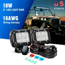 Nilight 2PCS 4" 18W Flood LED Light Bar + Wiring Harness Kit for Offroad Tractor