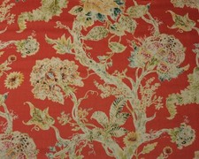 BALLARD DESIGNS RAYNA CORAL RED FLORAL 100 LINEN DESIGNER FABRIC BY YARD 54"W
