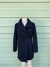 ZARA WOMAN Black DOUBLE BREASTED JACKET FROCK COAT MANTECO WOOL XS O3032