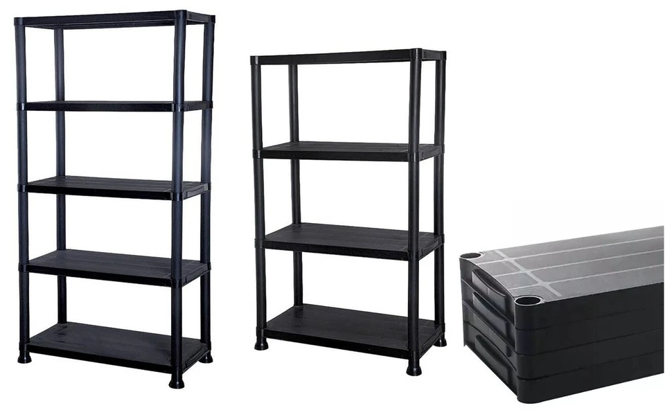 OPTIMAL PRODUCTS 4&5 Tiers Plastic Racking Shelf Heavy Duty Garage Shelving Storage Shelves Units