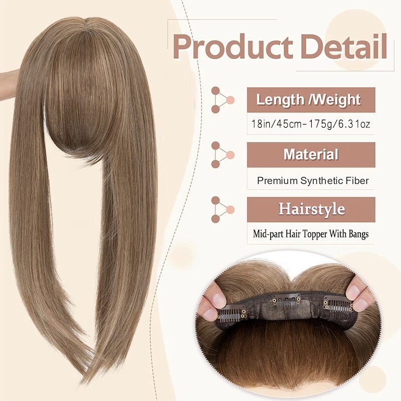 Free Part Women Topper Real As Human Hair Top Toupee Piece Clip in Hairpiece 18" - Image 3 of 4