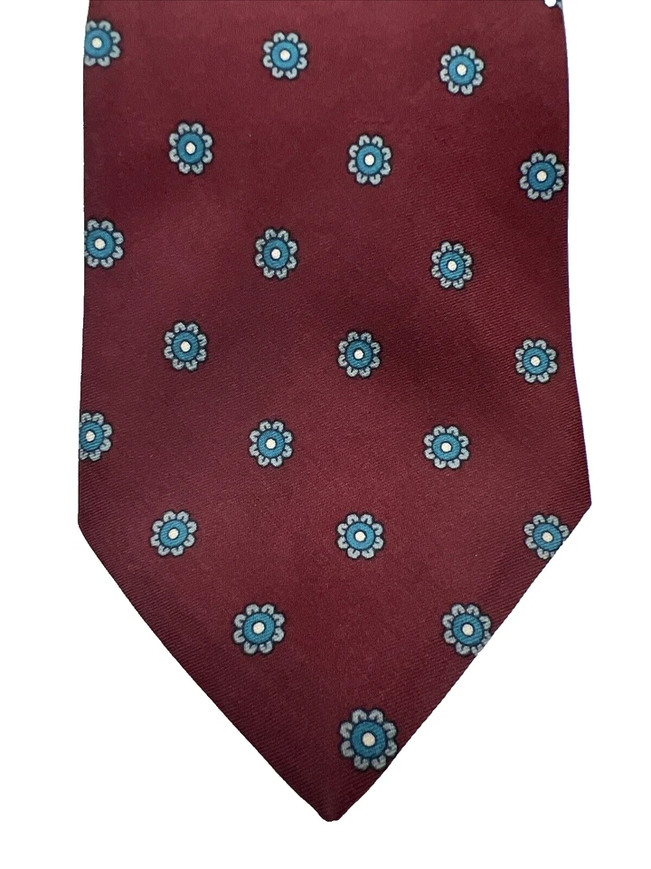 BRIXTON, LTD. 男式领带手工制作 100% 真丝意大利印花 56 英寸红色带雏菊 — 第 2/4 张图片