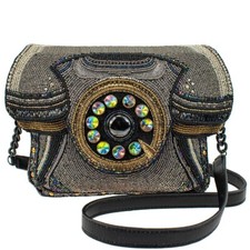 Mary Frances Busy Signal Crossbody Rotary Phone Handbag Beaded Bag Silver NEW