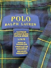 Polo Ralph Lauren Button Sleep Wear Pajama Shirt Mens Large Blue/Green L/S