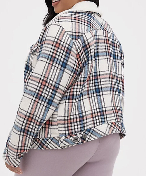 Torrid Women’s Plus Size 3 3X 22-24 Sherpa Trim Plaid Trucker Jacket Coat New image 4