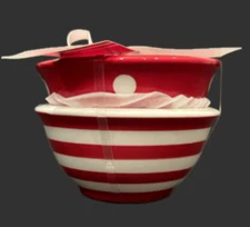 Terramoto Ceramic Christmas Striped And Polka Dot  4.5”  Snack Bowls, New