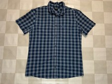 Jack Wolfskin Men Blue Checked Button Up Shirt Size Medium Short Sleeve