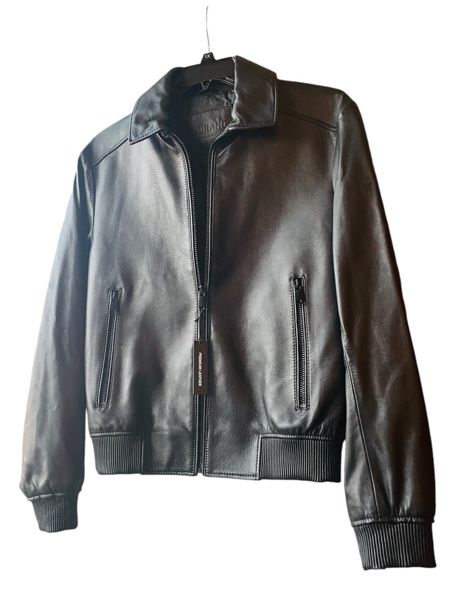 Murano Black Genuine Luxury Lamb Skin Leather Jacket Men's Medium