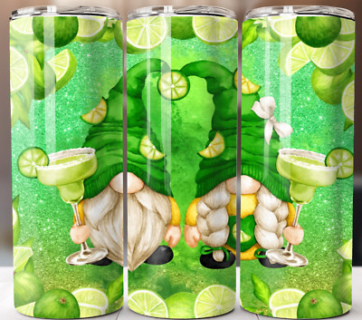 Gnome Lime Margaritas 20oz Tumbler Insulated Stainless Steel Mug Cup Lid Straw