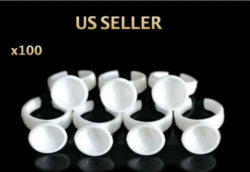 100pcs White Pigment Glue Ring Cups Tattoo Ink Holder For Permanent Makeup Small - product listing photo
