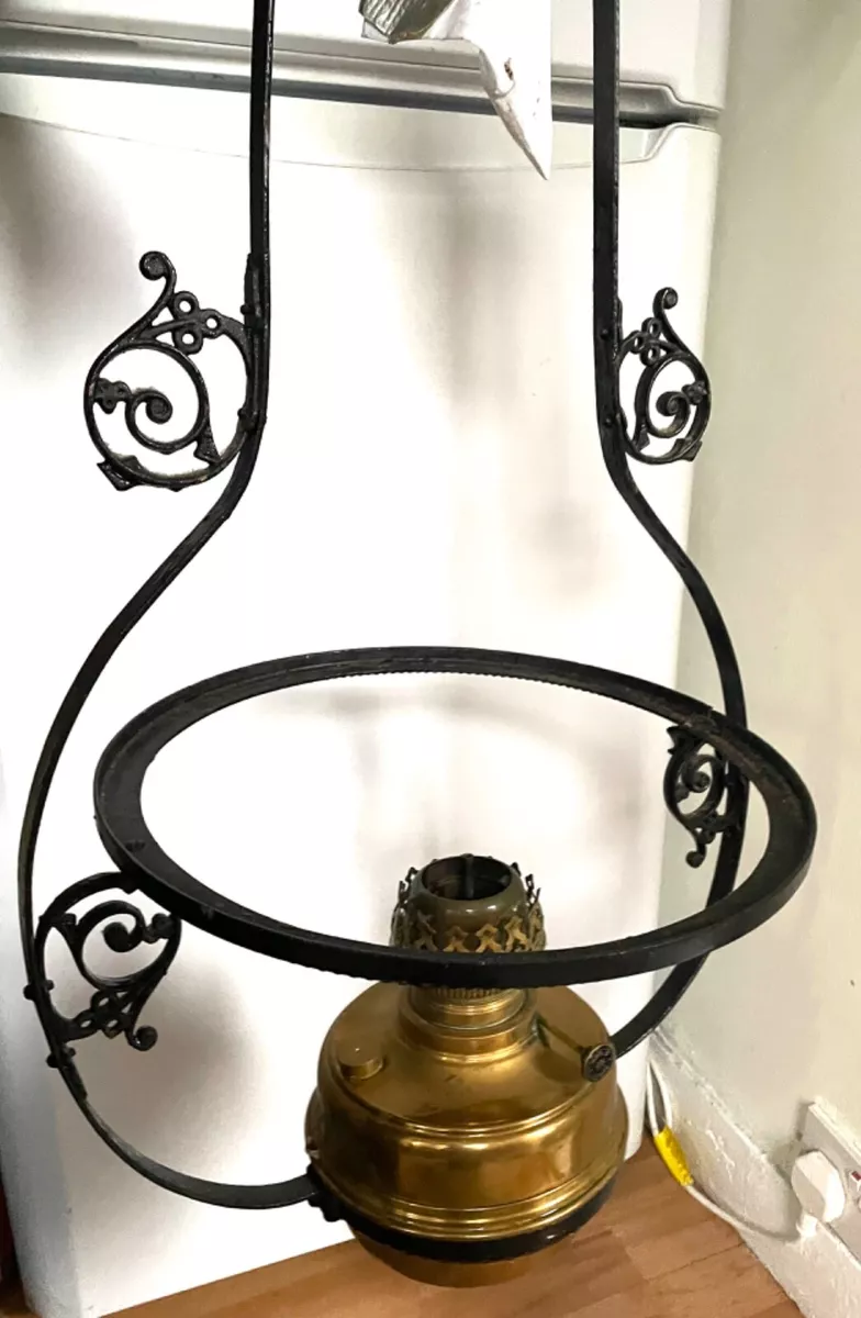 Large original antique brass hanging oil light Christopher Wray lighting brass