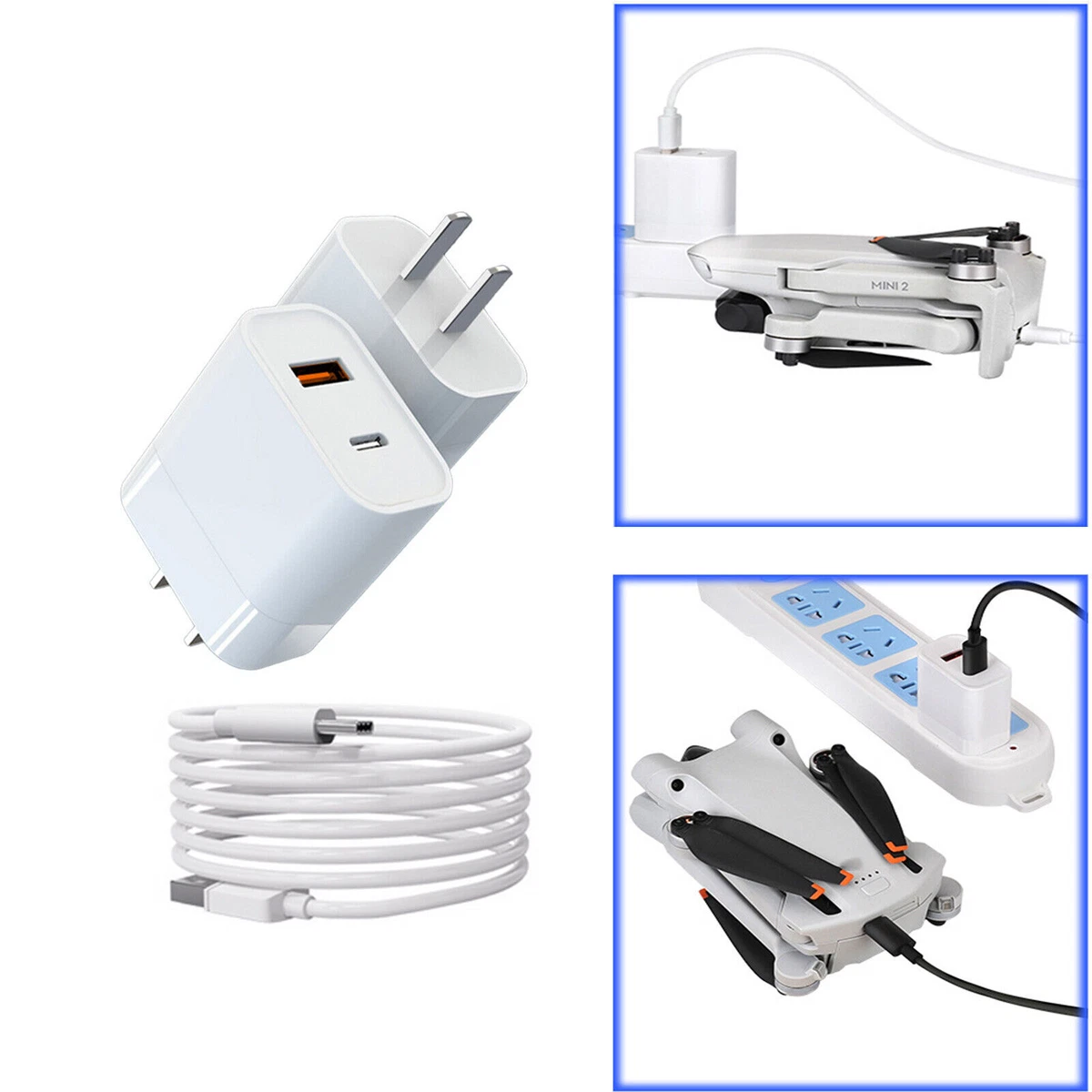 30W USB Charging Cable Adapter Dual Port Fast Charger for DJI Mini