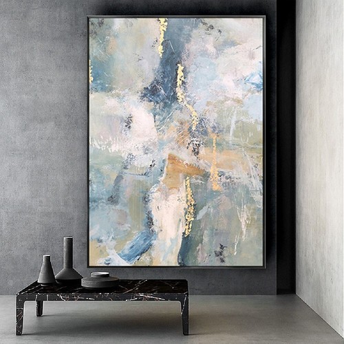 Moderno Gris Azul Oro Alambre Mármol Imagen Creativa Arte de Pared Nórdico Decoración Lienzo - Imagen 2 de 11