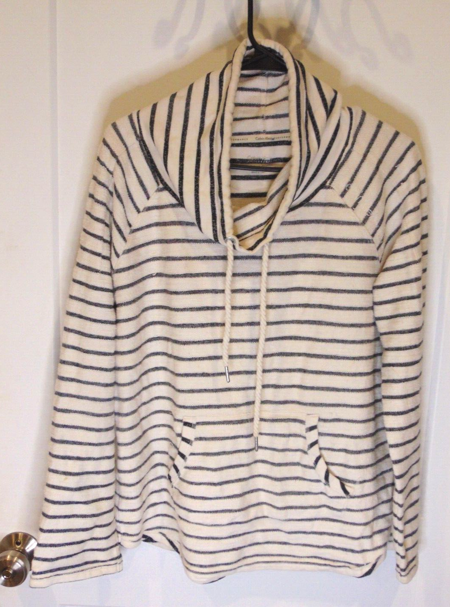 Calvin Klein Performance women cowl neck sweatshirt kangeroo pocket stripe  large