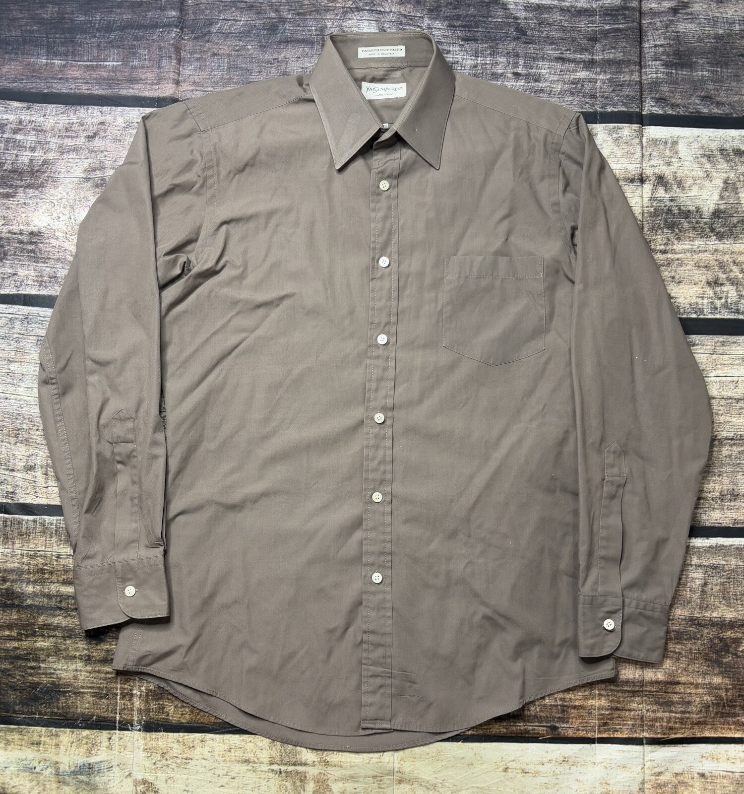 Camicia elegante vintage Yves Saint Laurent uomo 15 5 32 33 marrone medio con bottoni